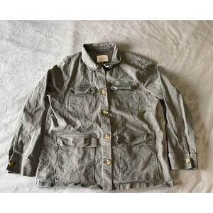 Angels Forever Young Utility Jacket Olive Green Button Down Chore Coat Womens